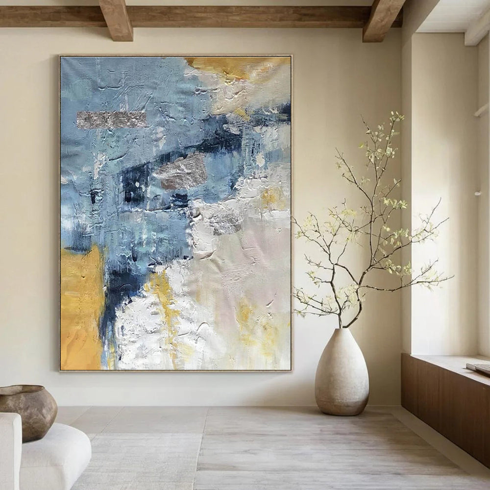 Chic Blue - Silver Abstract Layers Painting for Urban Interiors HENG255