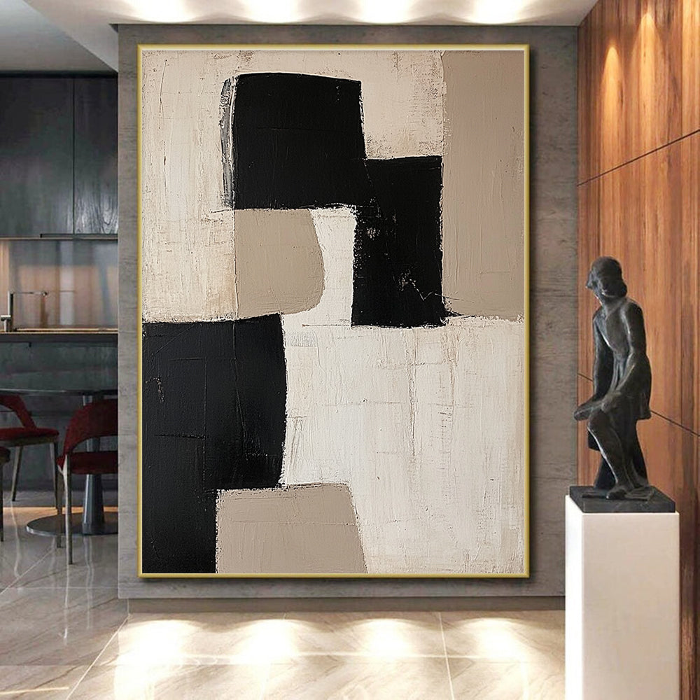 Monochromatic Geometric Blocks Abstract Painting with Subtle Textures WINK230