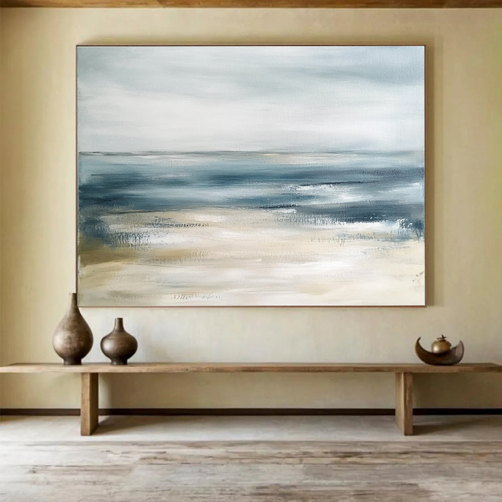 Soft Blue - Gray Seascape Abstract Painting with Subtle Beauty ABS436