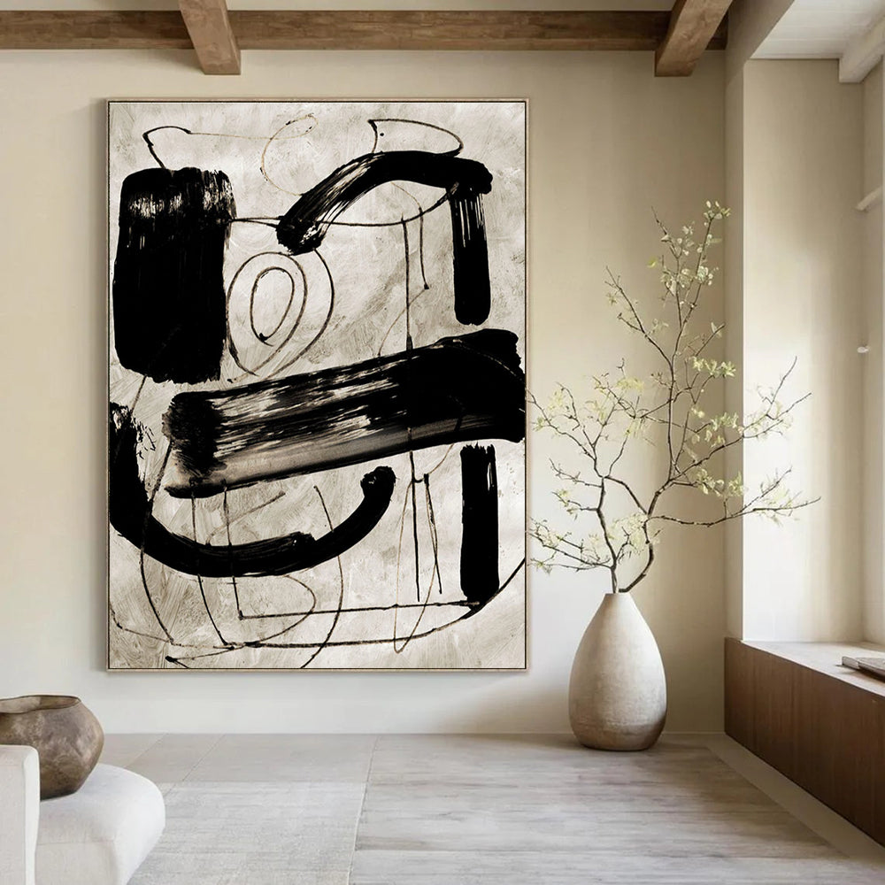 Expressive Black - White Abstract Painting for Edgy Urban Studios HENG169