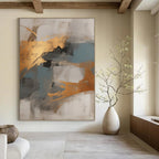 Gray - Gold - Blue Abstract Painting for Sophisticated Office Lounges HENG136