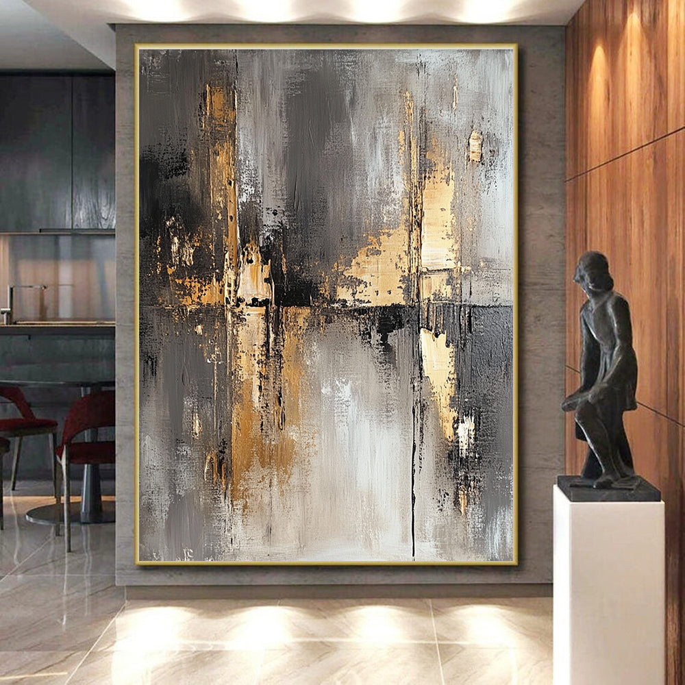 Gray Gold Abstract Geometry Painting with Subtle Shapes WINK644