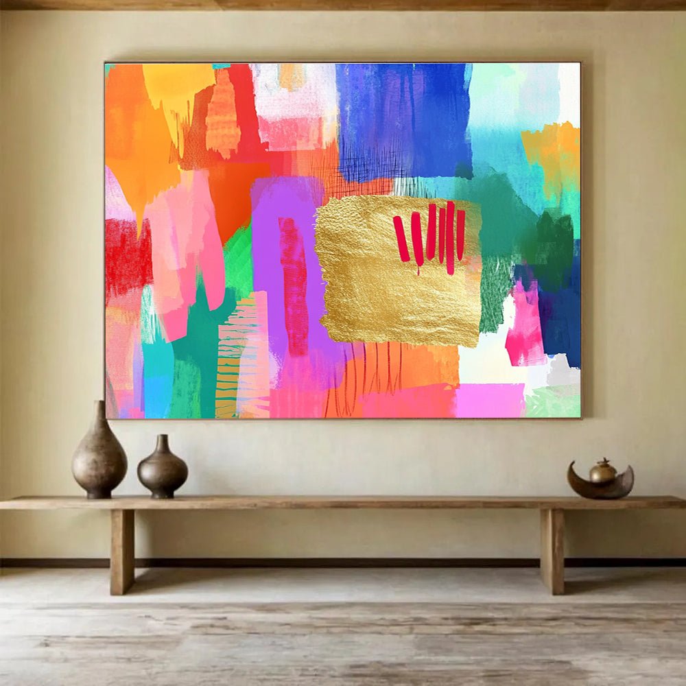 Colorful Gold - Accented Abstract Painting with Vibrant, Playful Energy ABS455