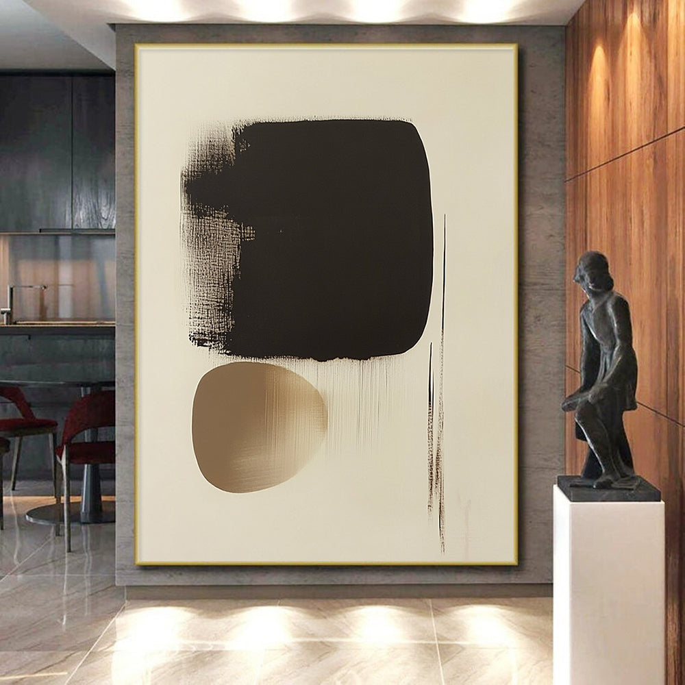 Black and Beige Forms Abstract Painting with Subtle Dynamics WINK171
