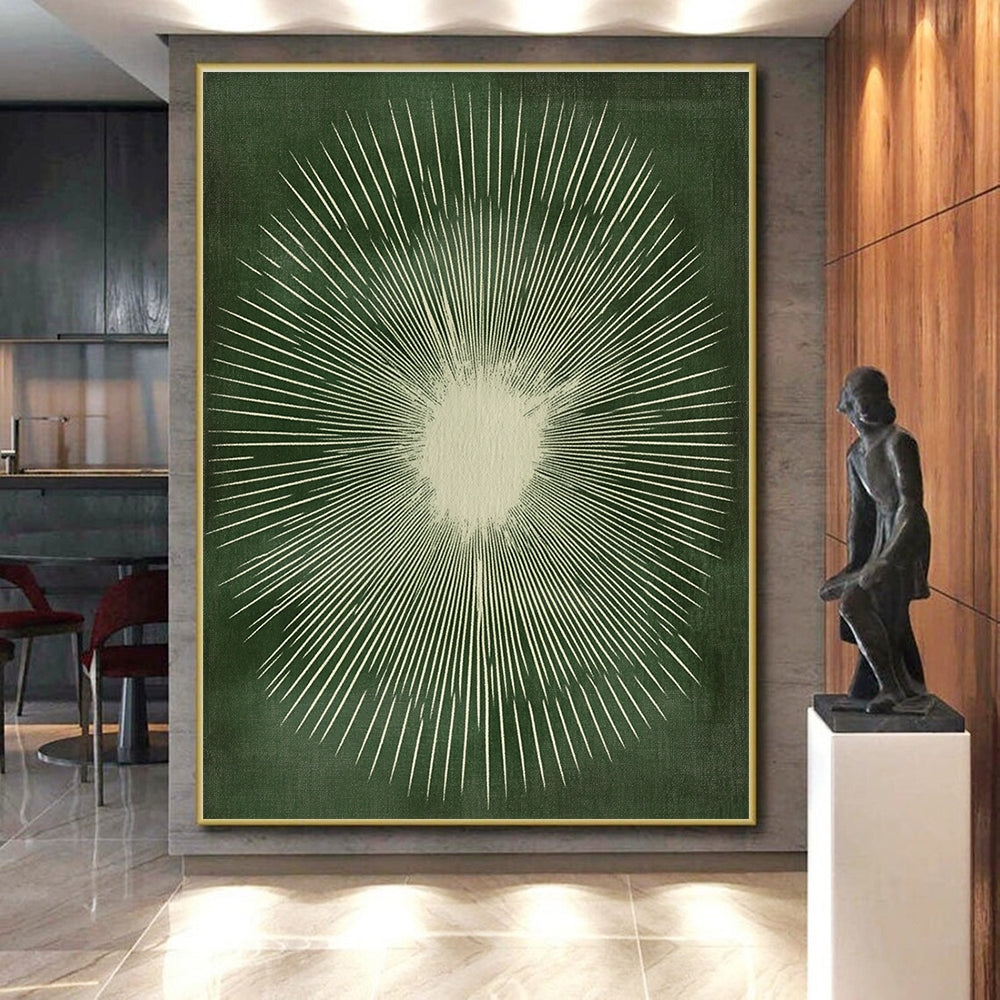 Green Sunburst Design Abstract Painting with Radiant Symmetry WINK267