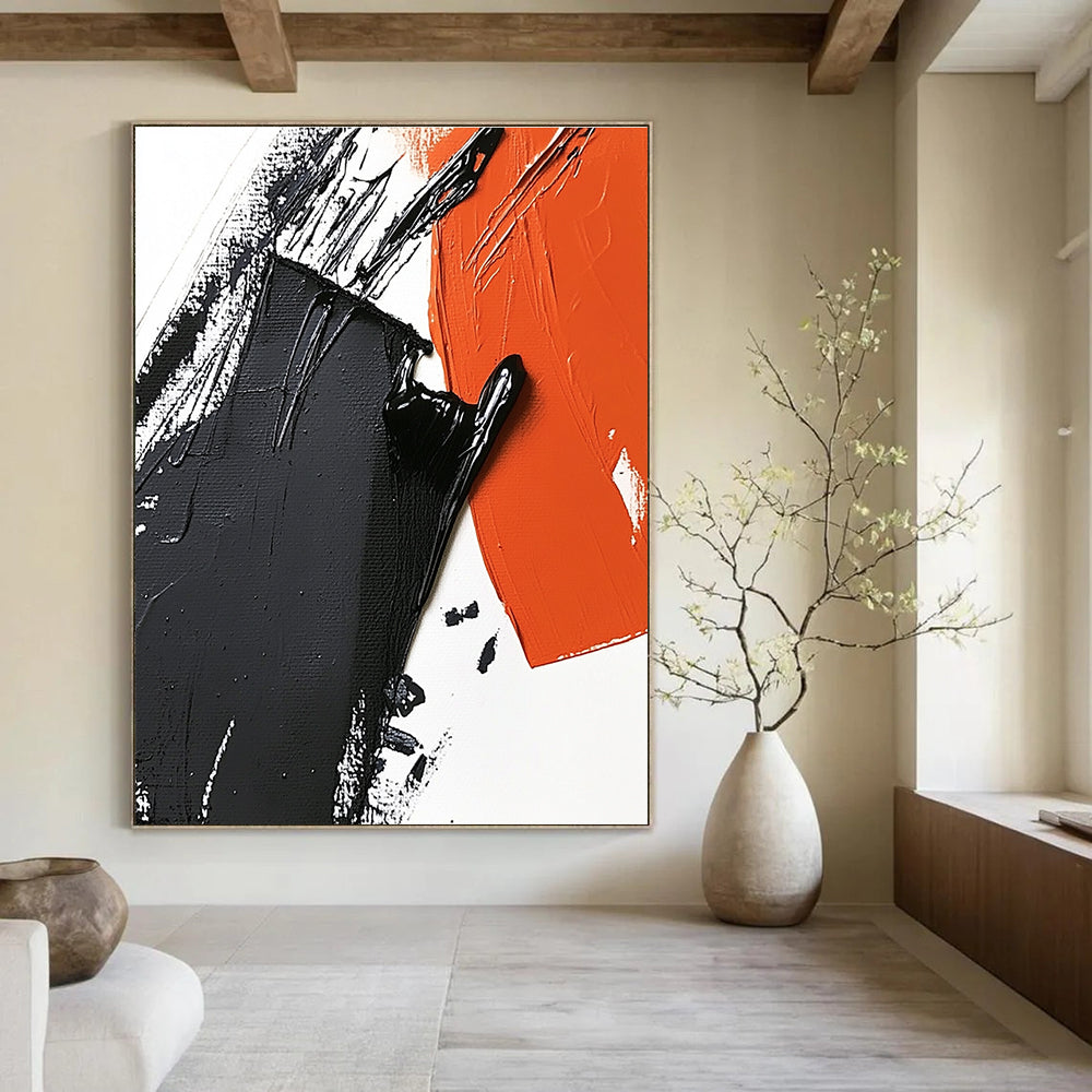 Black and Orange Textured Art Abstract Painting with Bold Strokes GAB0055