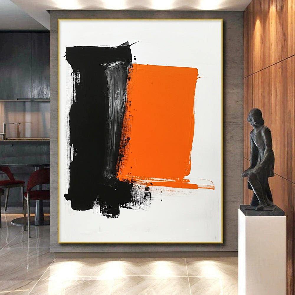 Black and Orange Abstract Painting with Bold Forms WINK830