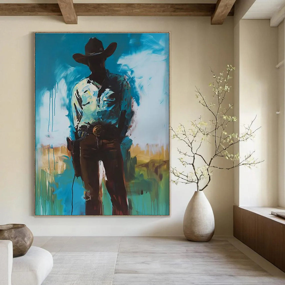 Silhouetted Cowboy Abstract Painting for Western - Themed Bars HENG102