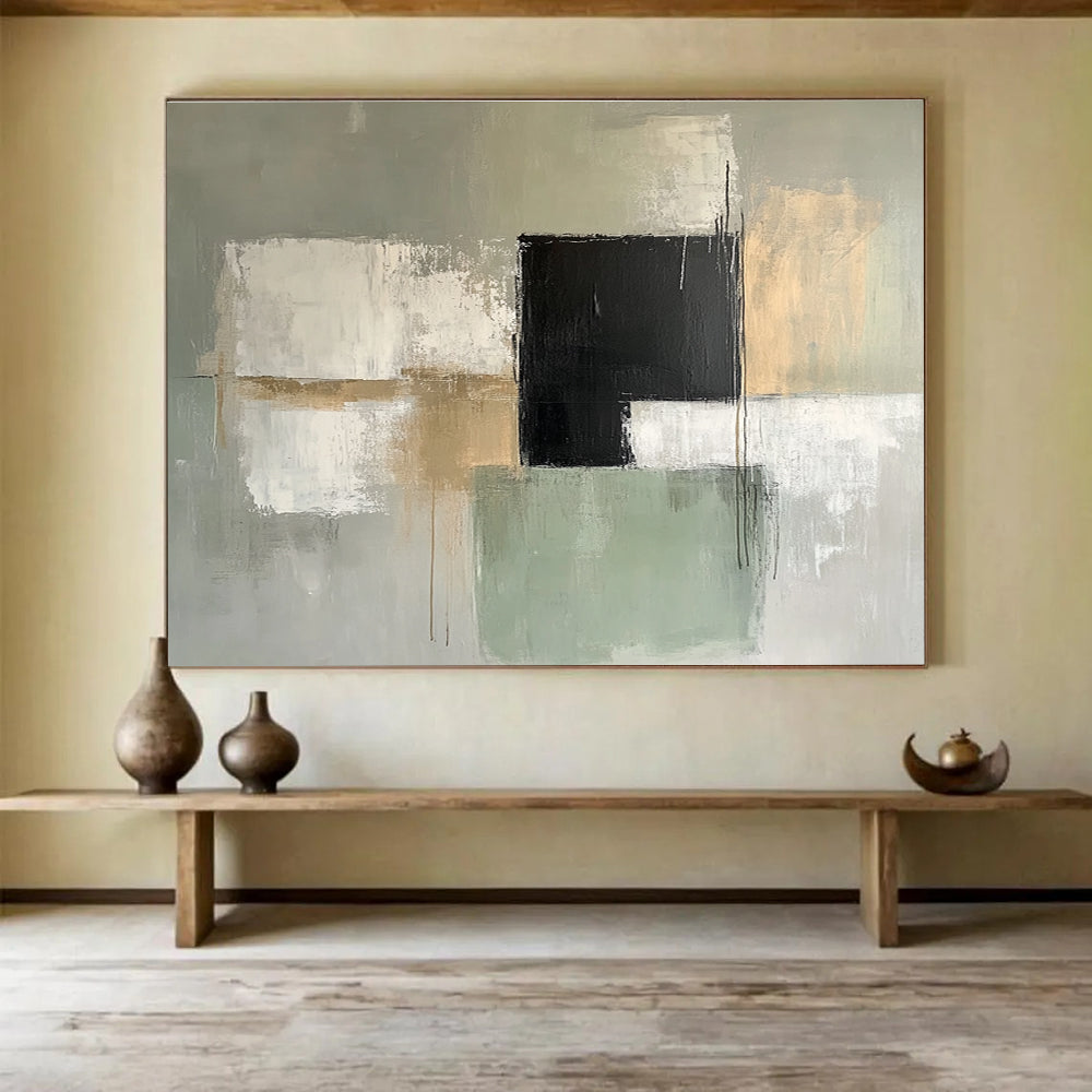 Gray and Black Abstract Blocks with Subtle Gold Accents Abstract Painting ABS369