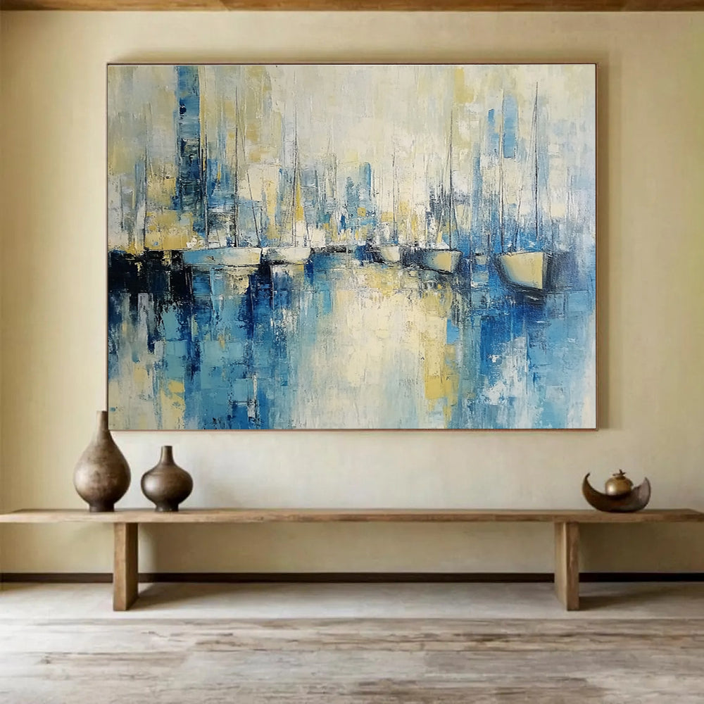 Abstract Harbor Scene Painting with Dreamy, Nautical Ambiance ABS513