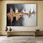 Black, White, and Gold Textured Abstract Painting ABS303
