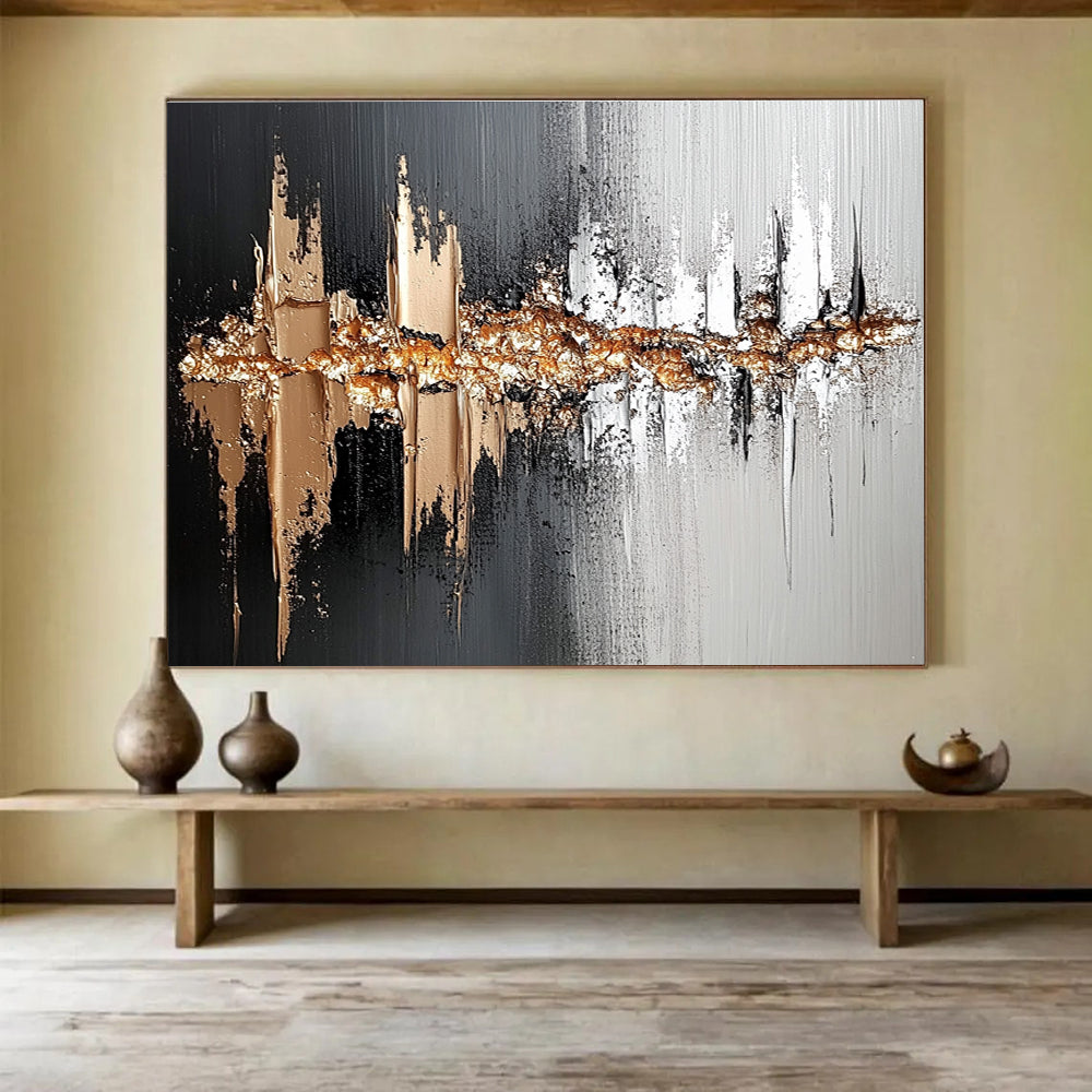 Black, White, and Gold Textured Abstract Painting ABS303