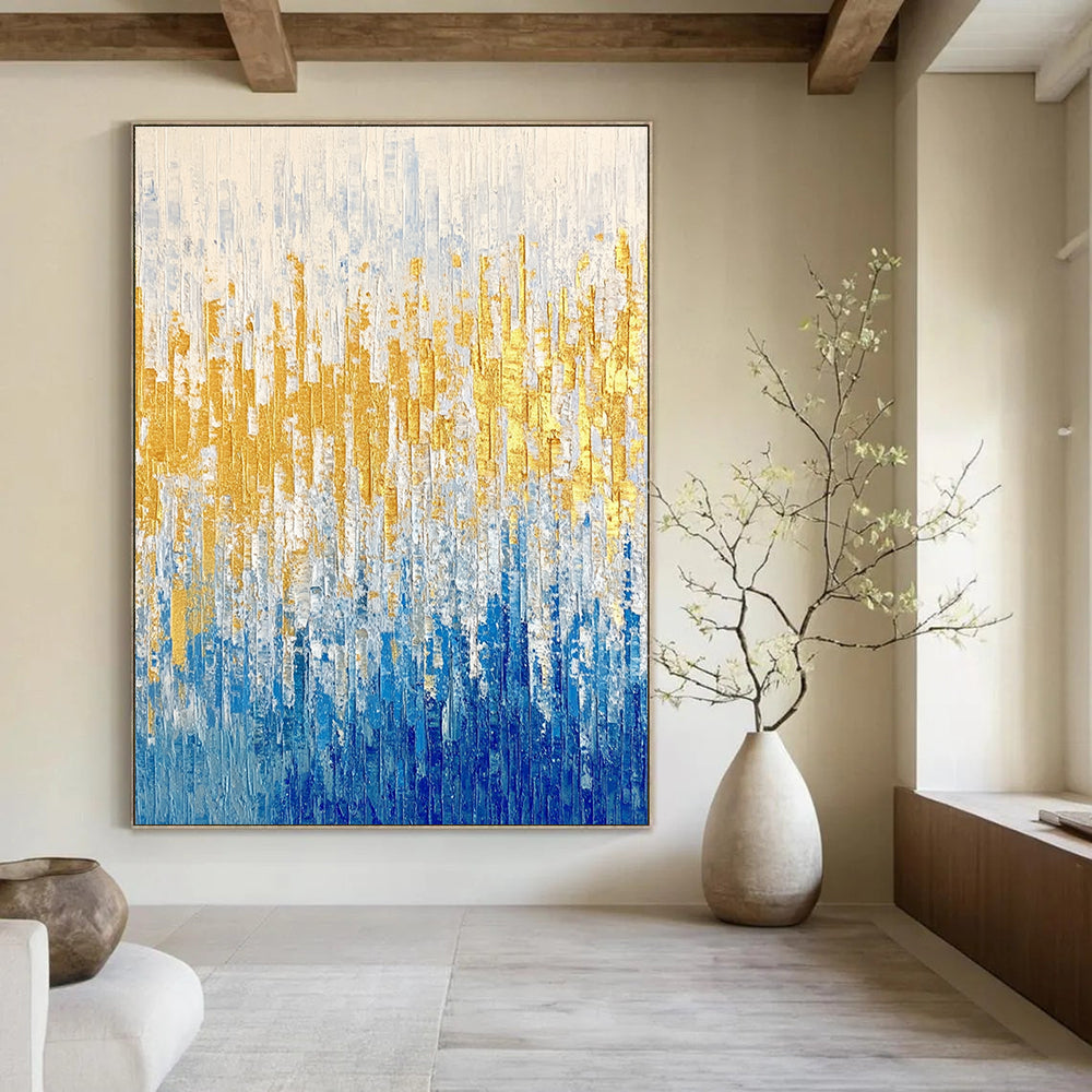 Blue and Gold Strokes - Elegant Abstract Painting GAB0577