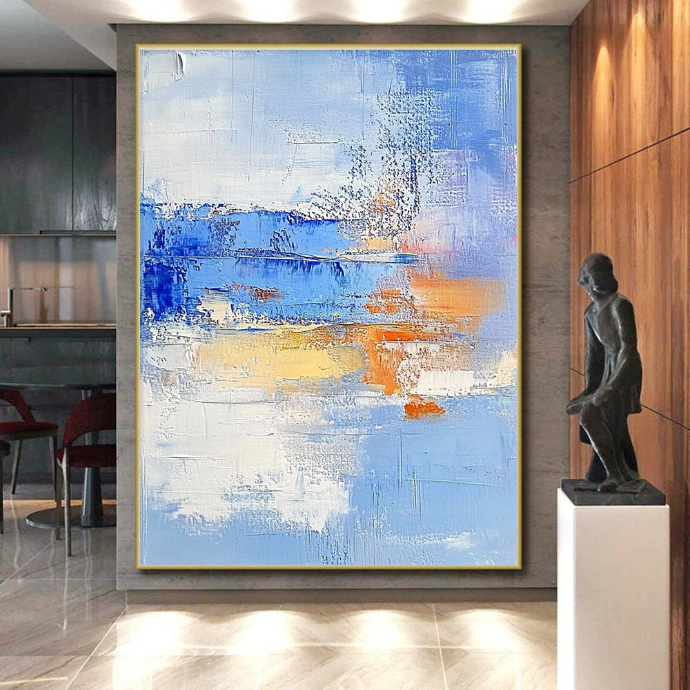 Blue Orange Abstract Landscape Painting with Dreamy Hues WINK617