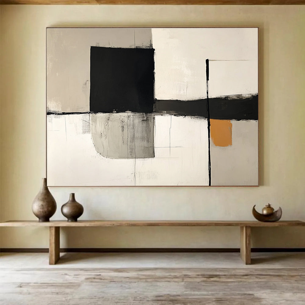 Black - White - Orange Abstract  Subtle Pop of Color ABS096