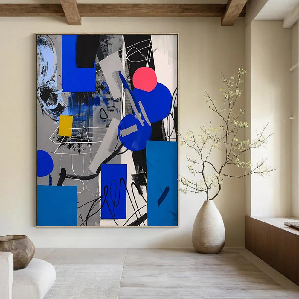 Blue - Gray Geometric Abstract Painting for Modern Office Lobbies HENG110