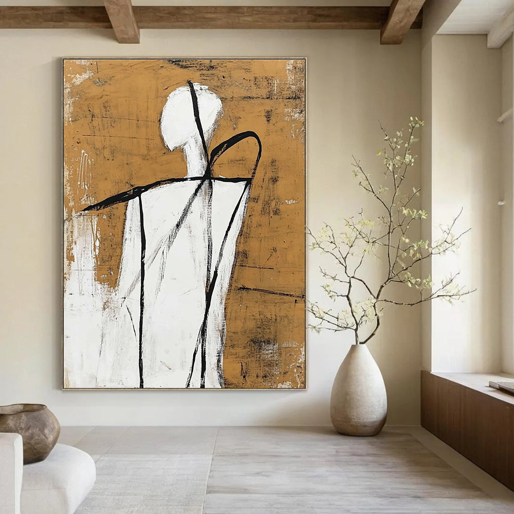 Minimalist Figure Abstract - Introspective Line Art Abstract Painting GAB0486