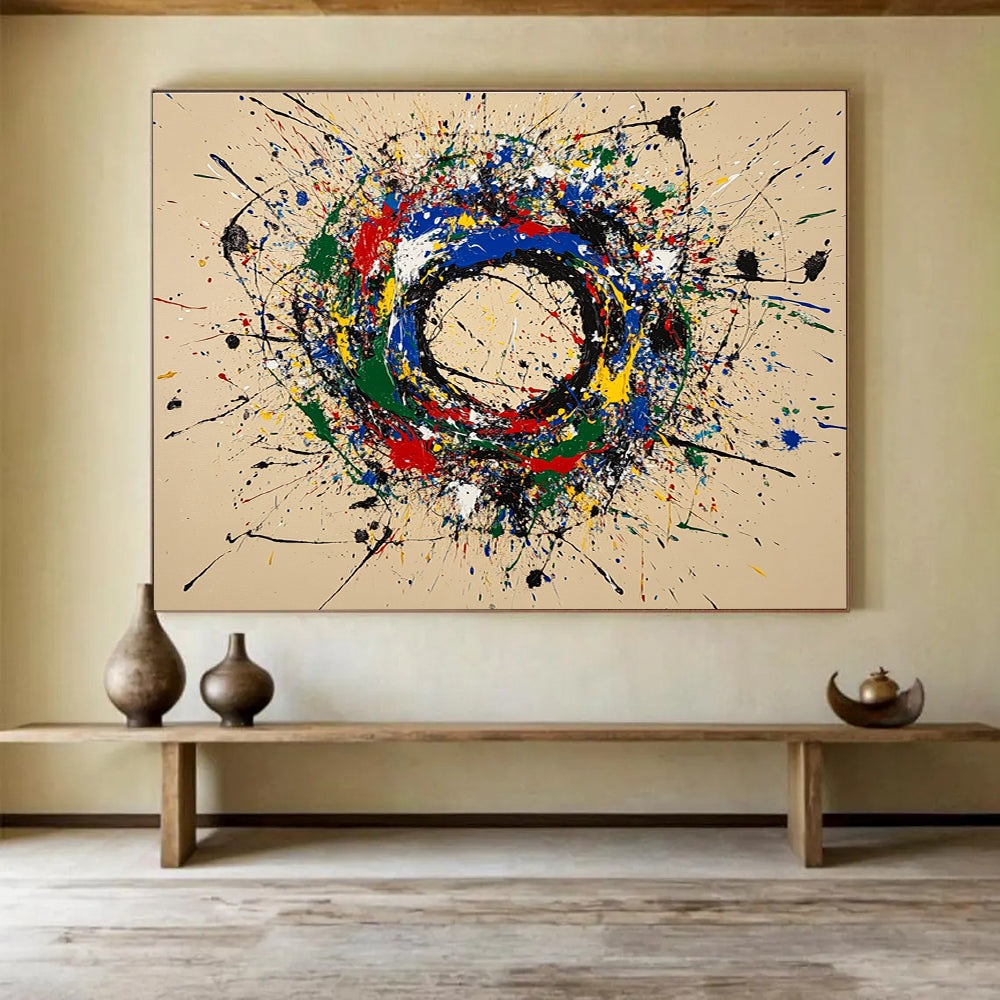 Color Splatter Abstract Circle Painting with Playful, Energetic Chaos ABS489