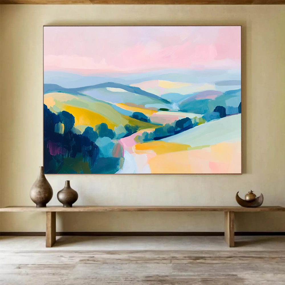 Pastel Mountain Landscape Abstract Painting with Soft Hues ABS288