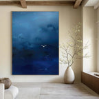 Blue Sky with White Birds Abstract Painting for Coastal Home Offices HENG507