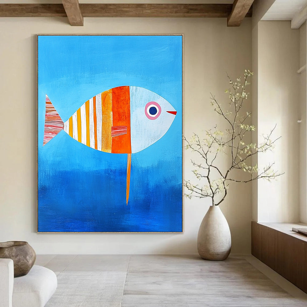 Colorful Patchwork Fish Whimsical Marine Abstract Painting GAB0344