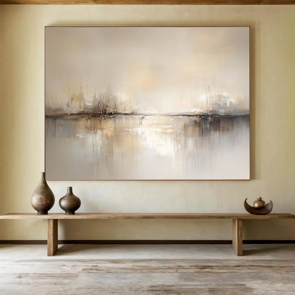 Beige - toned Abstract Landscape with Subtle Reflections Abstract Painting ABS386