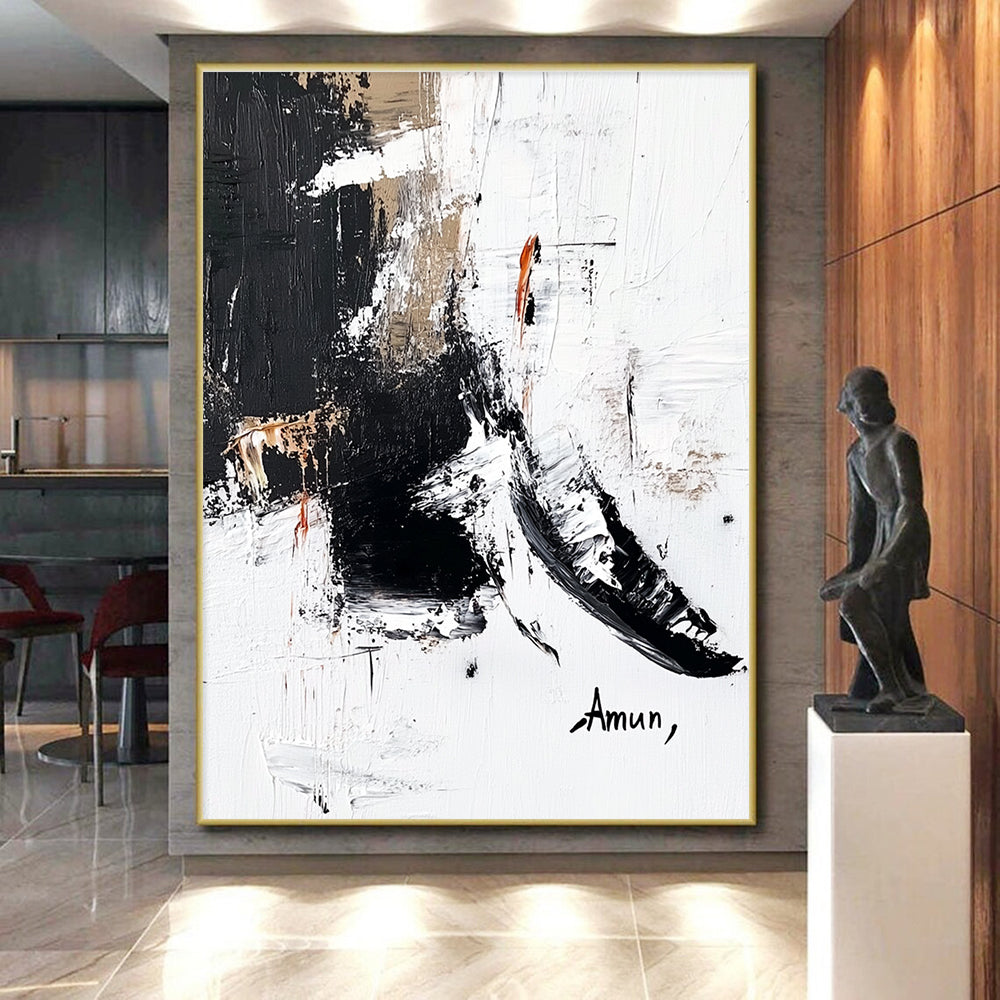 Accented Black - White Abstract Painting with Subtle Intrigue WINK356
