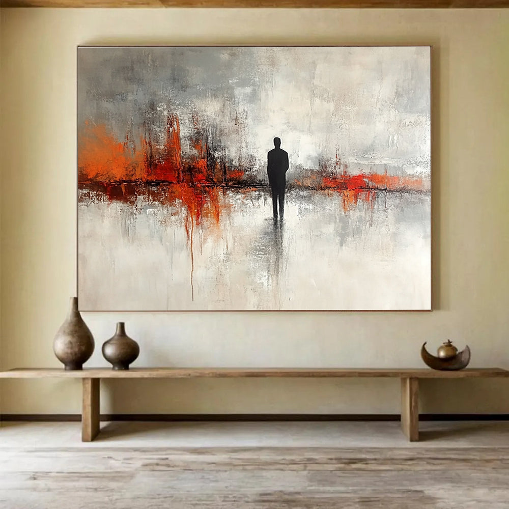 Silhouette in Abstract Landscape Painting with Contemplative Mood ABS417