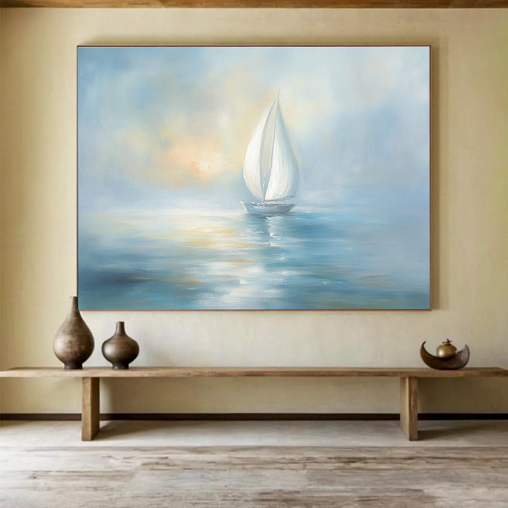 Calm Sea Sailboat Serenity Abstract Painting ABS138