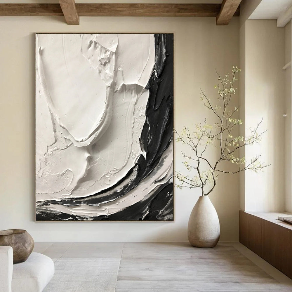 Black - White Textured Swirl Abstract Painting for Art - Centric Living Spaces HENG387