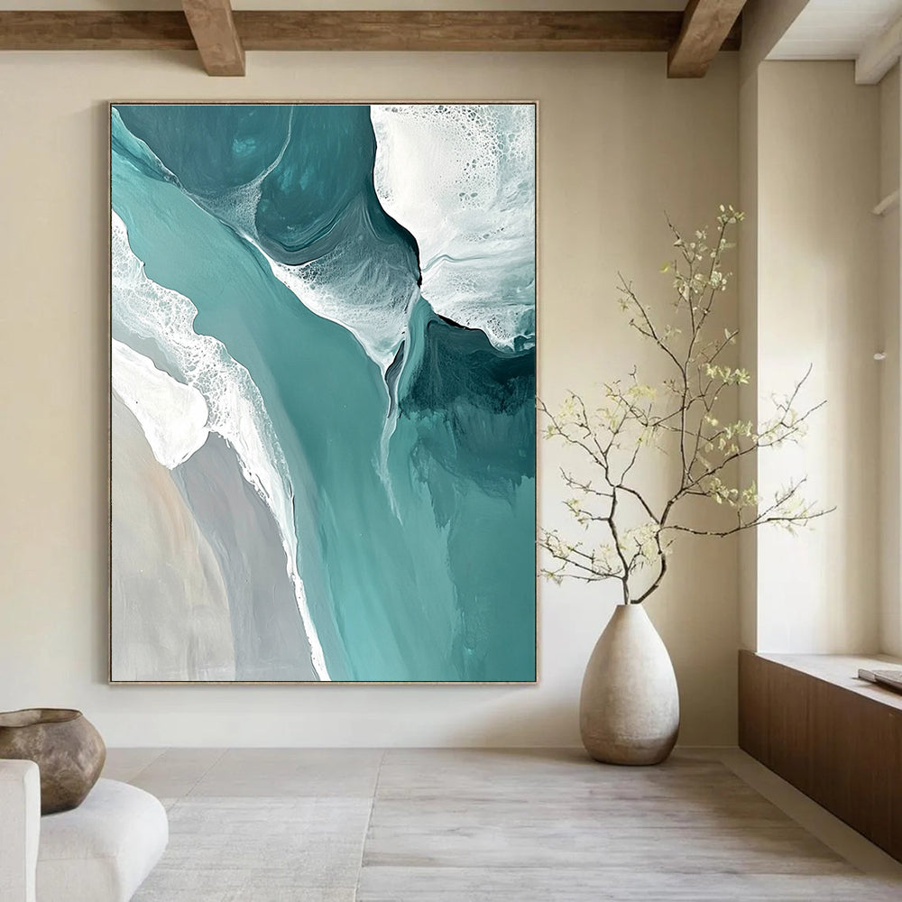 Turquoise Beach Abstract Painting for Luxury Coastal Villas GAB1021