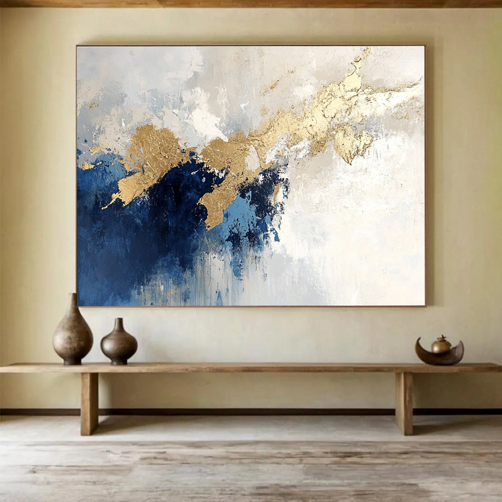 Blue - Gold Abstract Flow Painting ABS184