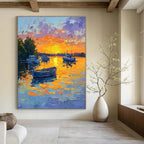 Sunset Boats on the Lake Impressionistic Abstract Painting for Relaxing Spaces GAB1434