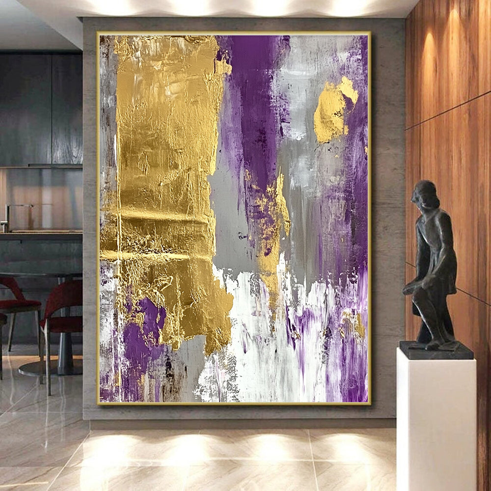 Purple - and - Gold Abstract Painting with Regal Flair WINK327