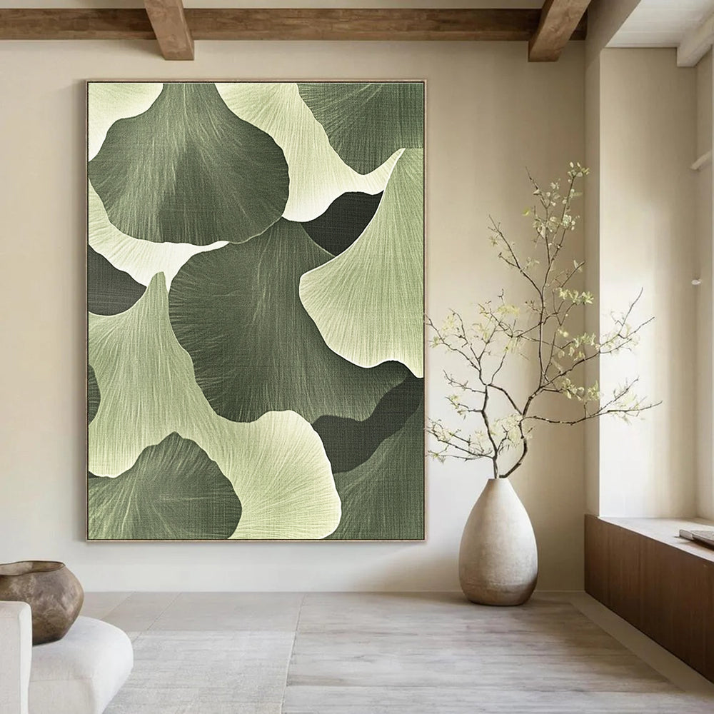 Green Ginkgo Leaf Patterns Abstract Painting with Nature - inspired Forms GAB0066