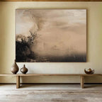 Beige and Black Abstract Painting for Minimalist Living Spaces YHT394