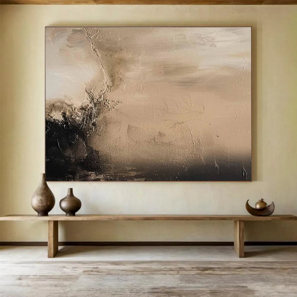 Beige and Black Abstract Painting for Minimalist Living Spaces YHT394