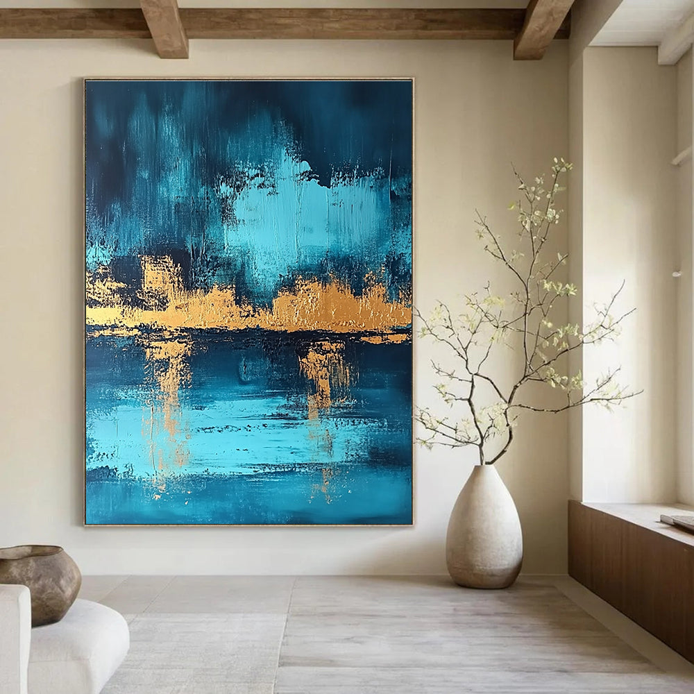 Blue and Gold Reflection - Elegant Landscape Abstract Painting GAB0460