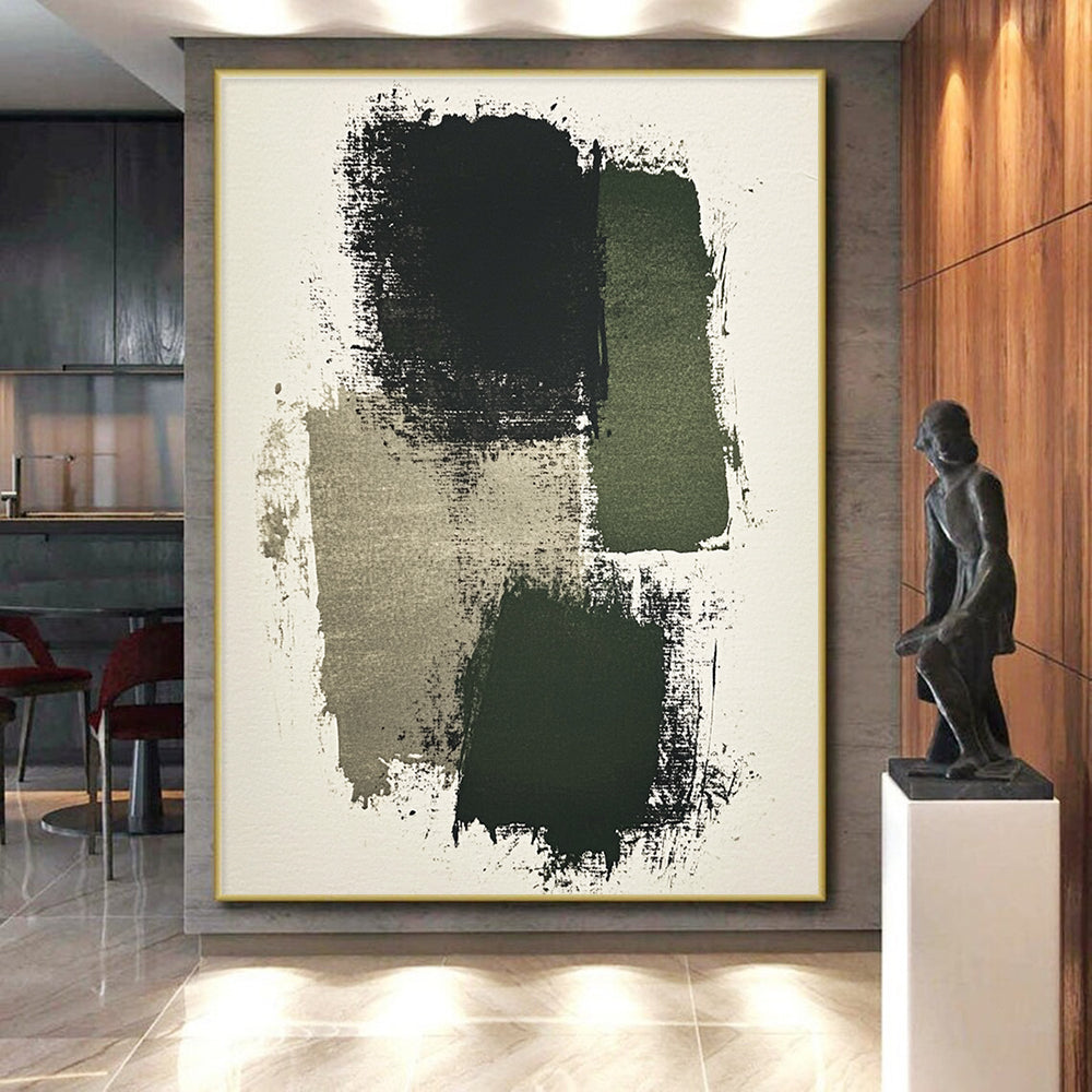 Dark Green and Gray Brushstrokes Abstract Painting with Moody Textures WINK265
