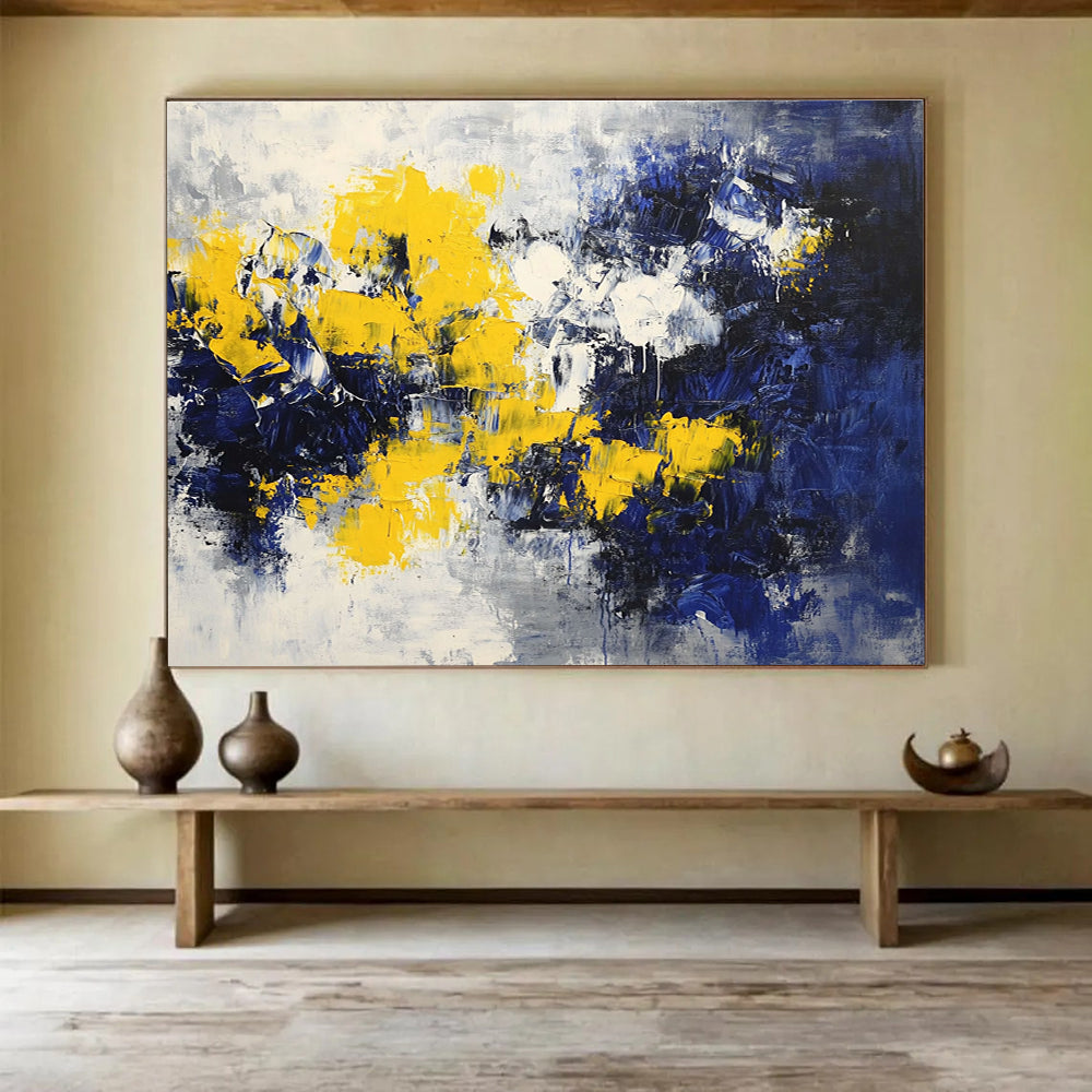 Dynamic Yellow and Blue Clash Abstract Painting ABS192