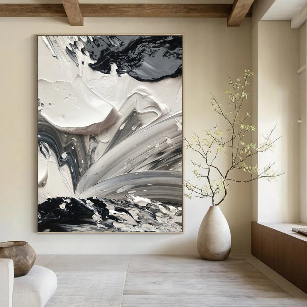 Monochrome Textured Abstraction Painting for Modern Galleries HENG440