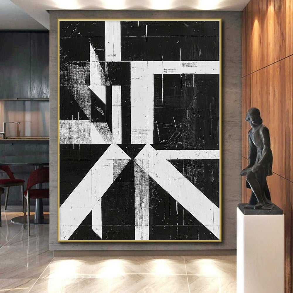 Black and White Geometric Abstract Painting with Bold Structure WINK009