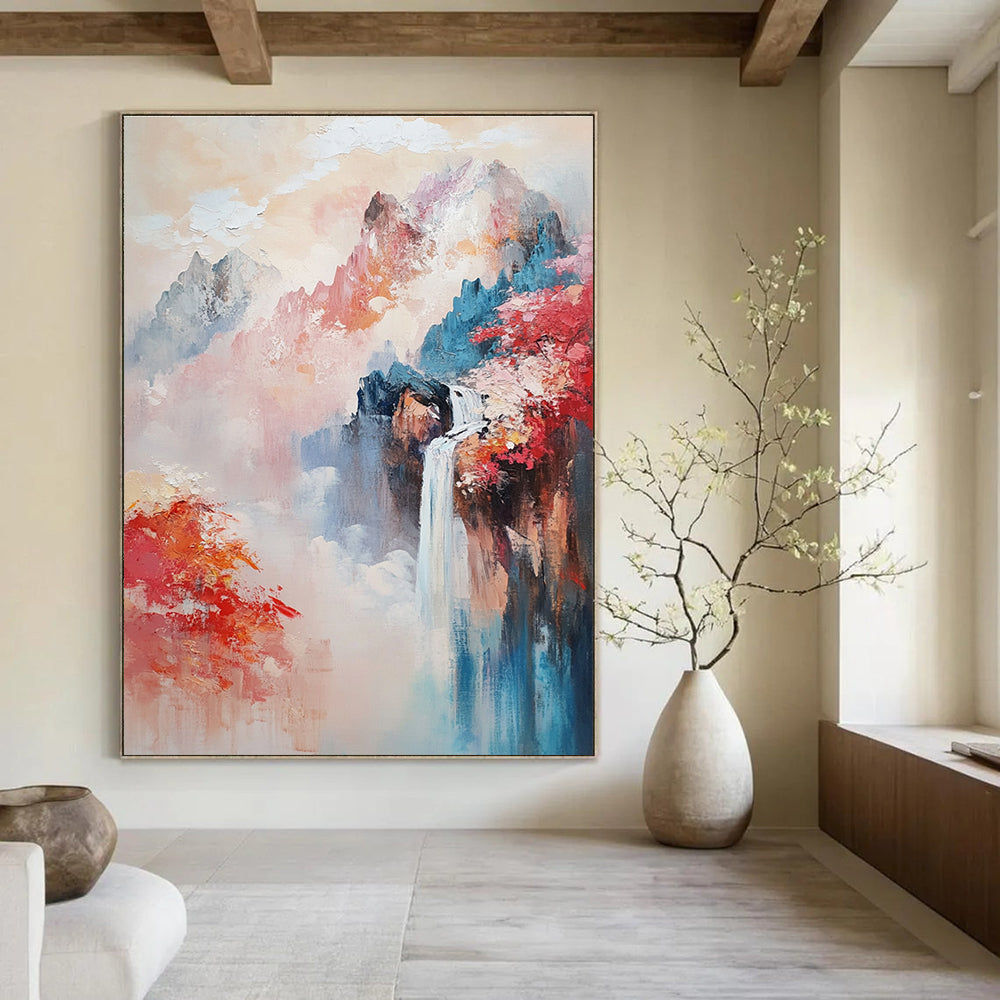 Colorful Mountain Waterfall - Vibrant Landscape Abstract Painting GAB0585