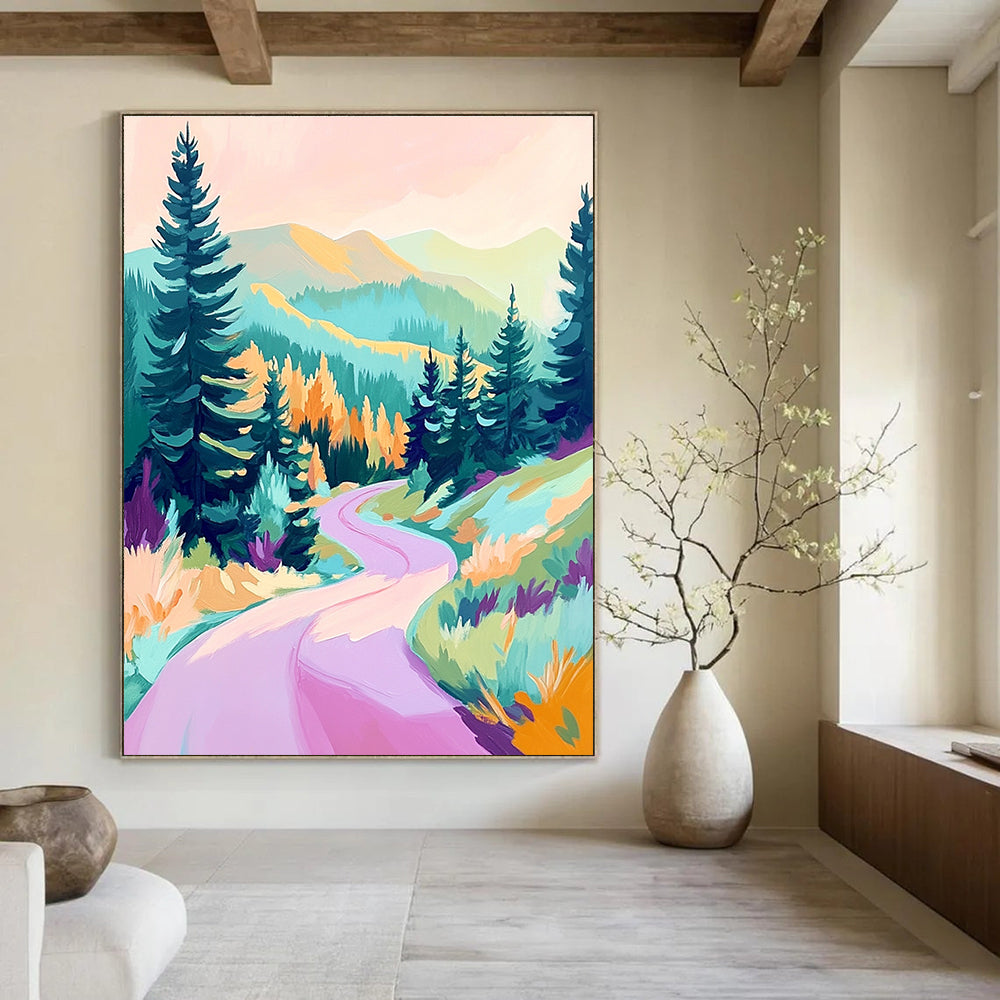 Pastel Mountain Path Painting of Dreamy Exploration GAB0154