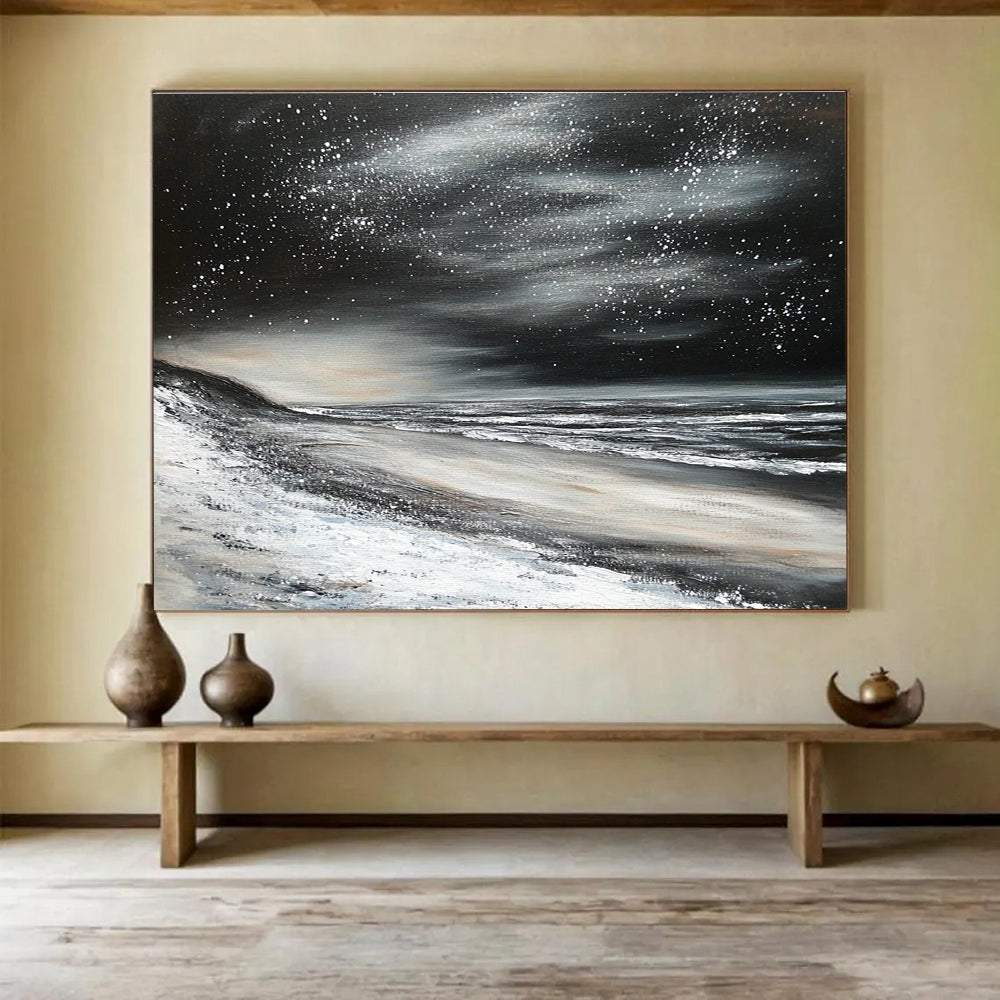 Starry Night Seascape Abstract Painting with Mystical Coastal Ambiance ABS453