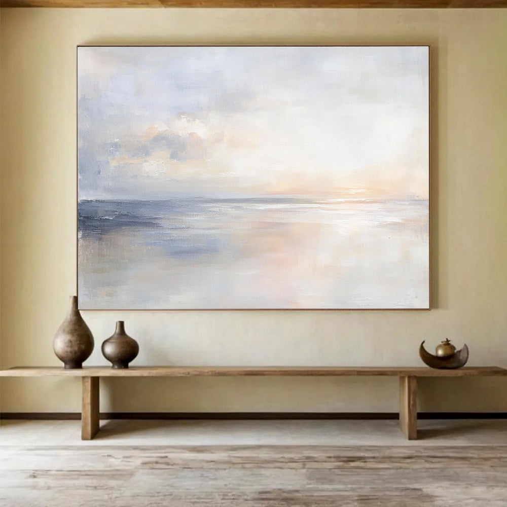 Soft Coastal Sunset Scene Art Embodying Tranquil Evening Vibes in Muted Colors Abstract Painting ABS147