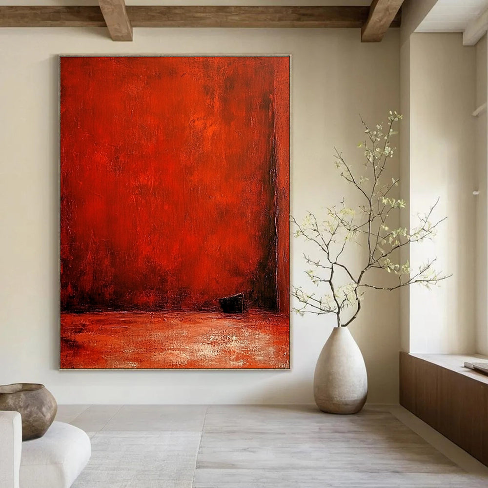 Deep Red Minimalist Space Abstract Painting of Intense Stillness GAB0165