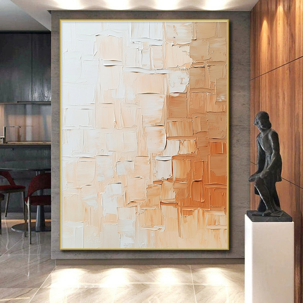 Beige - Textured Abstract Painting with Patchwork Design WINK864