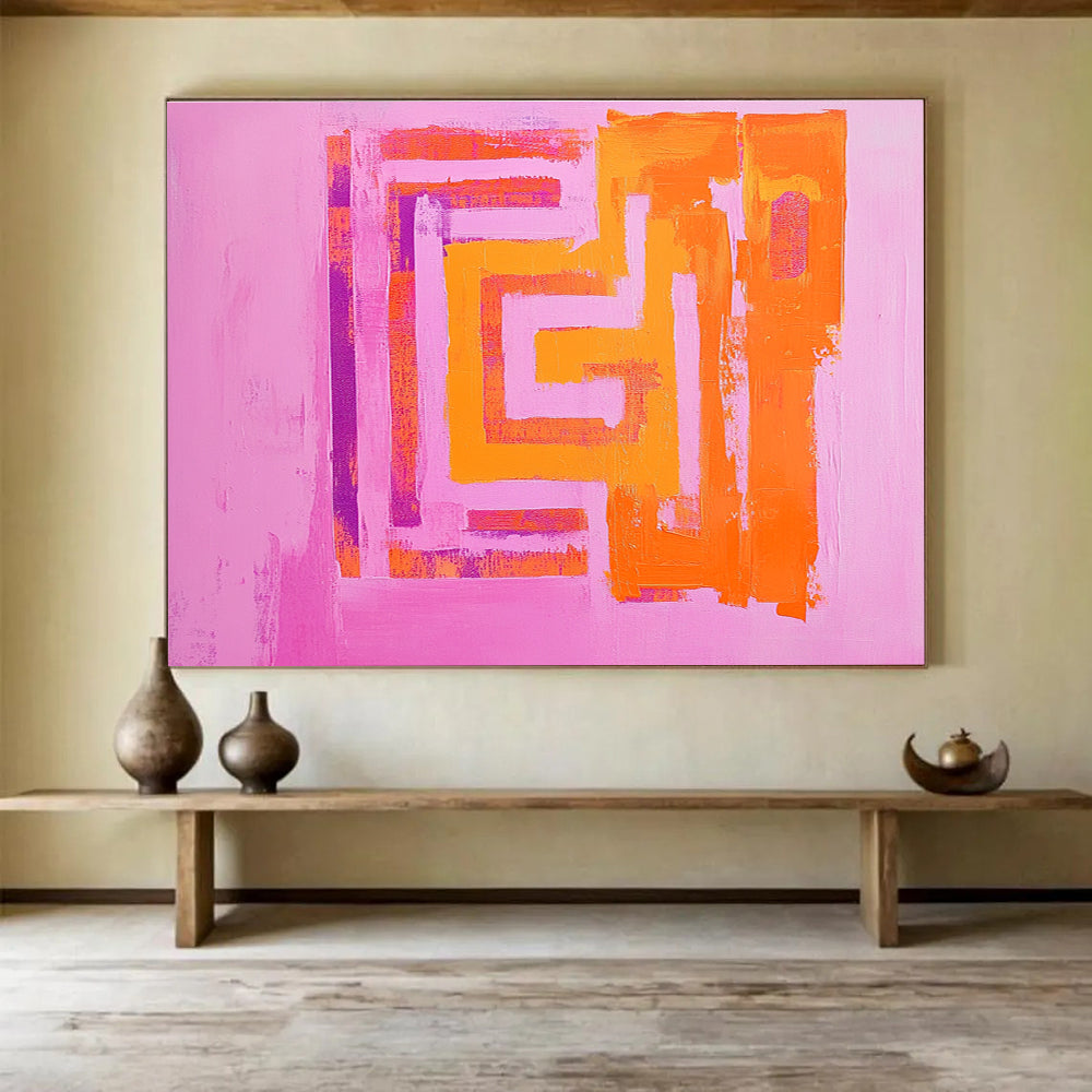 Bold Pink - Orange Geometric Maze Graphic Intrigue Painting ABS130