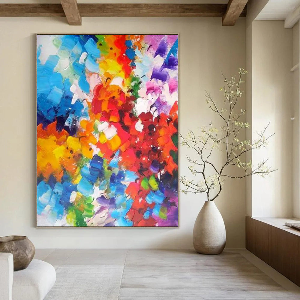 Rainbow Color Burst Abstract Painting for Playful Kids’ Spaces HENG415